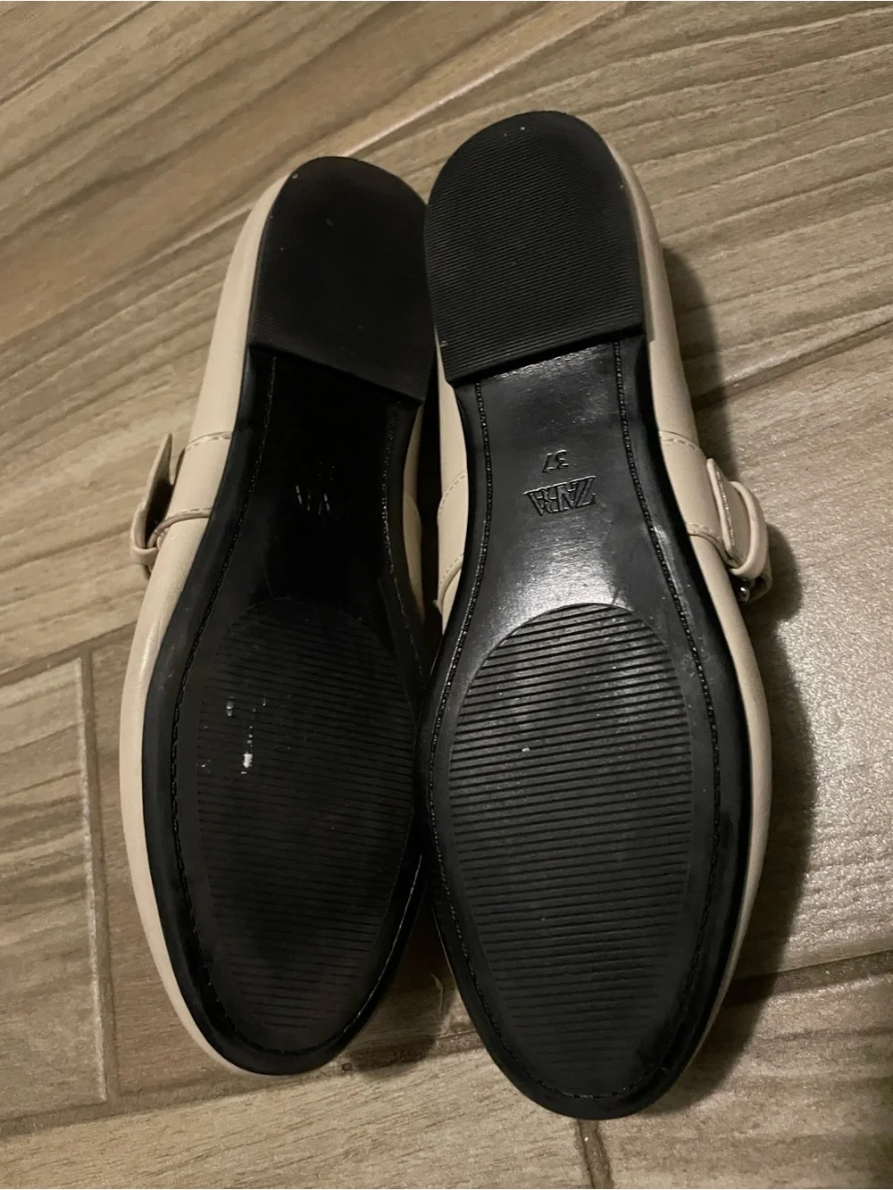 Zara Cream Mary Jane Flats with Buckle Strap and Eyelet Detail